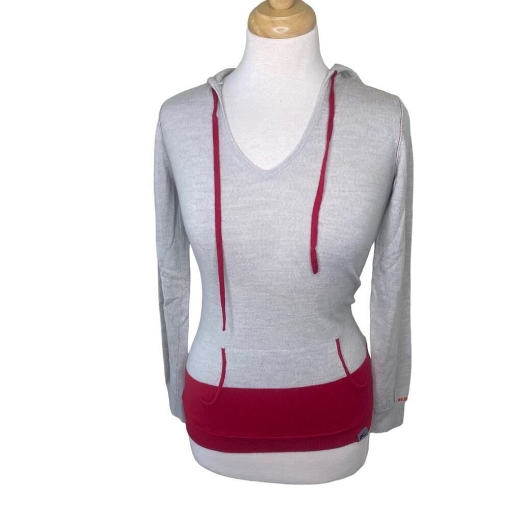 Kjus CELERINA Hooded Merino Wool Long Sleeve Pullover Sweater size 36/Small Gray